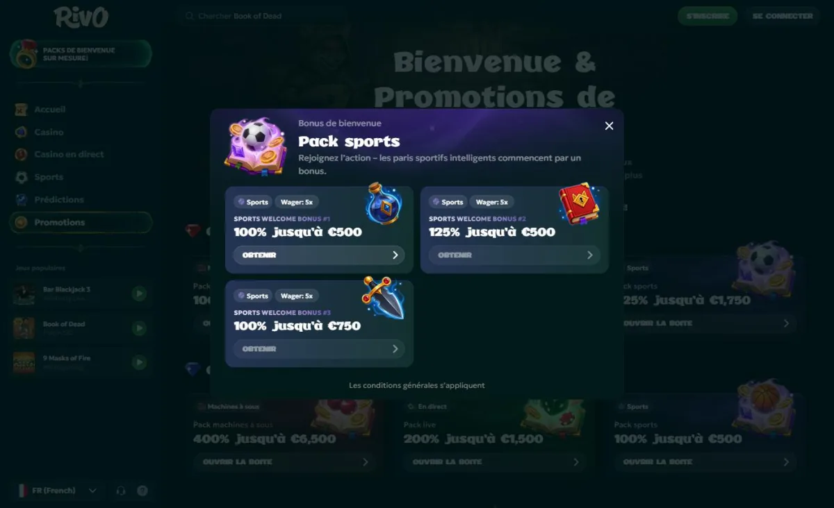 Les 3 bonus du pack de bienvenue sports de Rivo