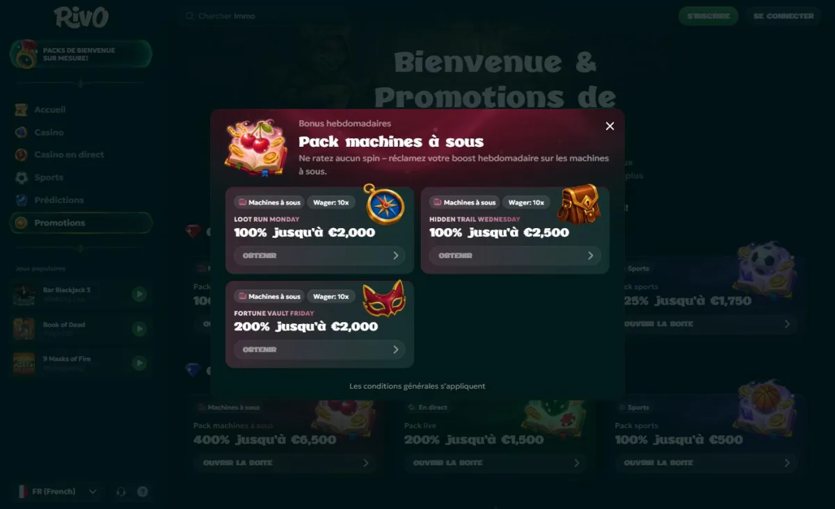 Recharges hebdomadaires machines à sous du lundi, mercredi et vendredi