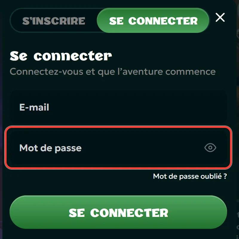 Champ mot de passe avec l'icône pour l'afficher