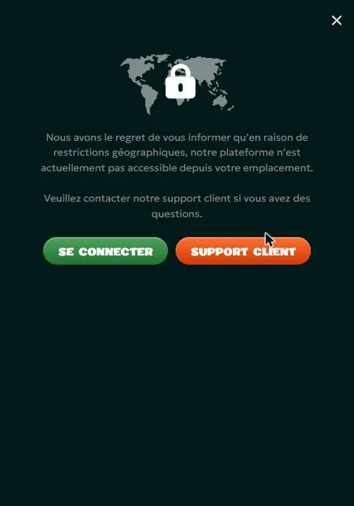 Écran de restriction géographique à l'inscription sur mobile