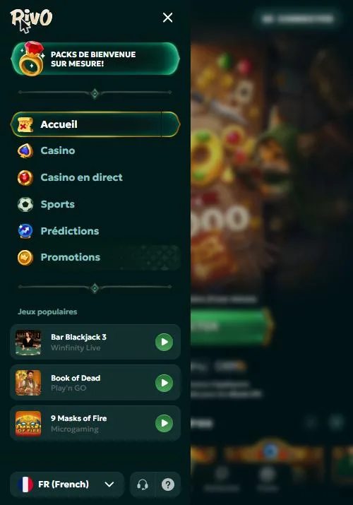 Menu latéral de Rivo sur smartphone