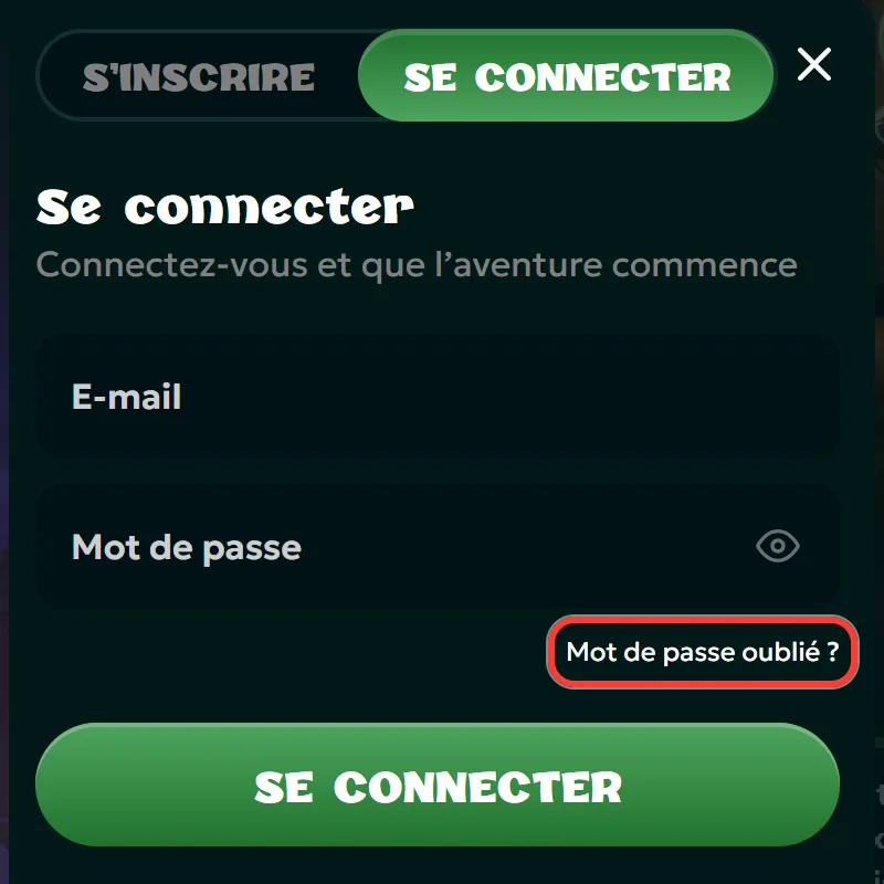 Lien Mot de passe oublié sous le champ du mot de passe