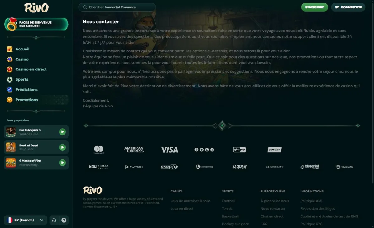 Page Nous contacter du service client Rivo