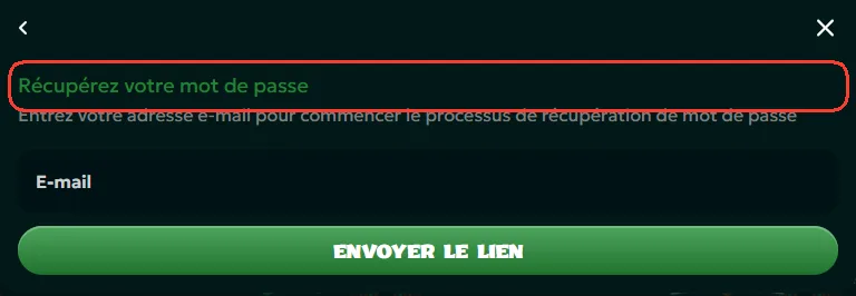 Fenêtre Récupérez votre mot de passe sur Rivo